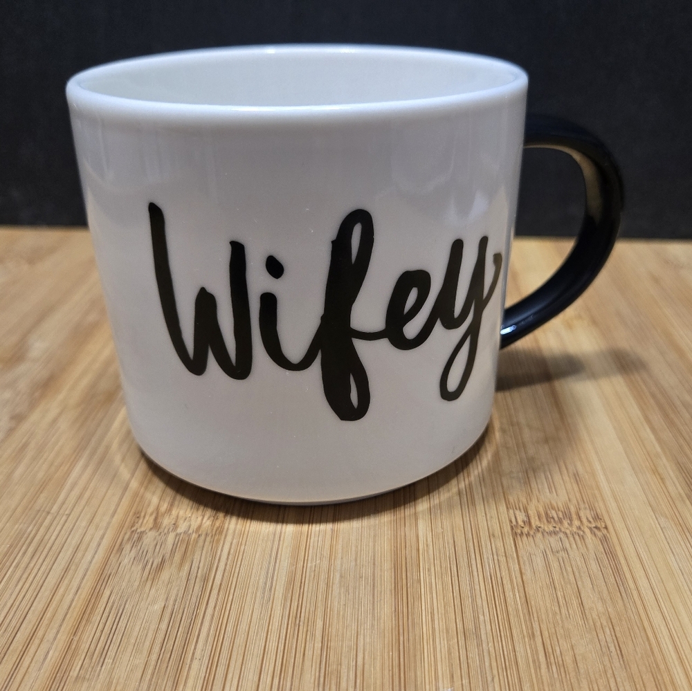 WIFEY COFFEE MUG THRESHOLD BLACK WHITE BRIDE CUP